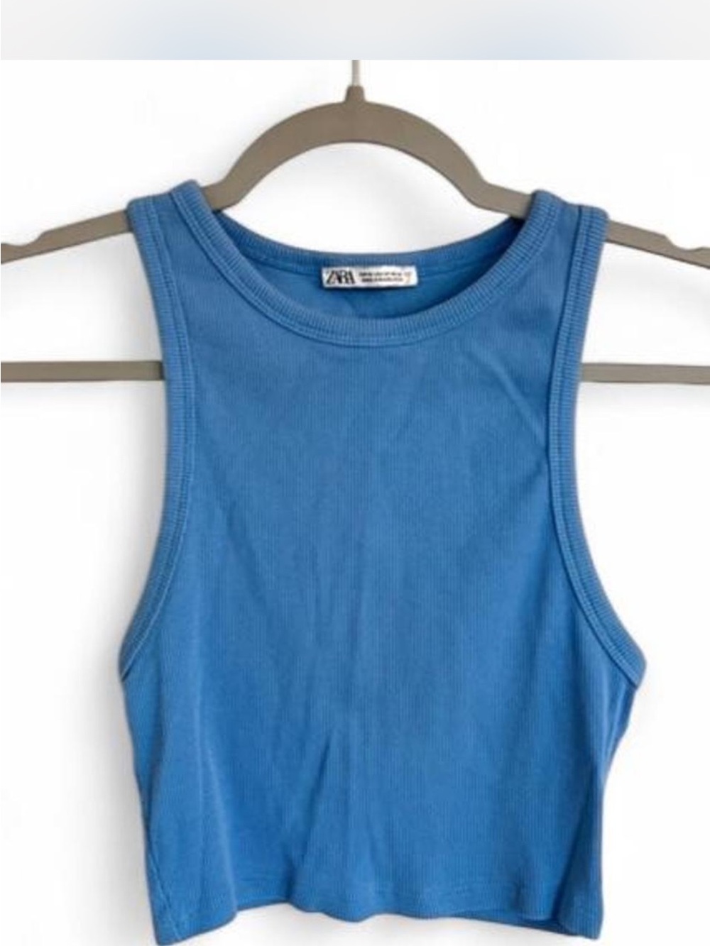 Zara Ribbed Crop Tank in Bright Blue